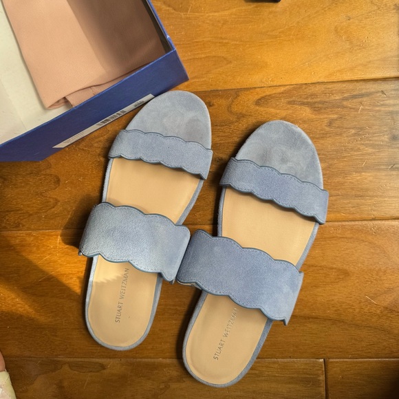 NWT Stuart Weitzman Blue Santorini Scallop Slide Sandal Sz 6,5 - Picture 4 of 12